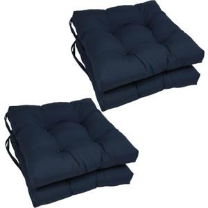 Blazing Needles Solid Twill Square Tufted Chair Cushions (Set of 4), 16", Navy