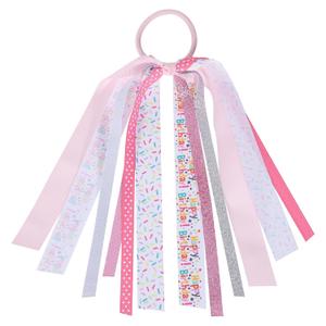 8.7-Inch Happy Birthday Ponytail Hair Ribbon Streamer Glitter Ribbon Bow Pony Holder Elastic Hair Tie Band for Women Girls Birthday Party Dress outfit Pigtail Decor Accessory Gift