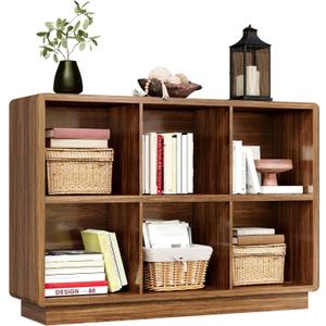 ChooChoo 6 Cube Storage Organizer, Wooden Bookcase with Storage, Cube Storage Bookshelf for Bedroom and Home Office, Brown Walnut, 2-Tier 6-Cubes
