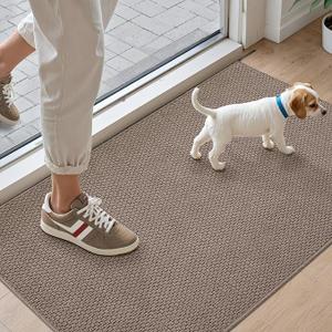 DEXI Indoor Door Mat 32x48, Washable Entrance Mats with Non Slip Rubber Back, Ultra Thin Entryway Mats Absorbent Dirt Carpper Front Back Doormat for Entry Floor Inside Home, Brown