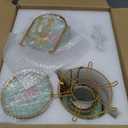 Zhehao 20 Pcs Porcelain Tea Set with Metal Holder and Spoon Adult Ceramic Tea Set European Flower Painting Teapot Cup Saucer Spoon for Women, Large Version (Fresh Style)