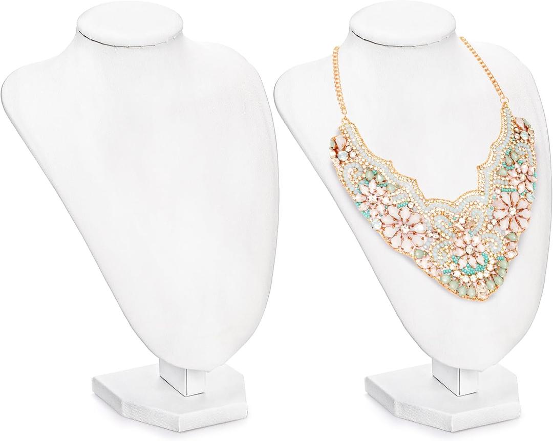 Hedume 2 Pack Necklace Display Stand, White Leather Necklace Chain Jewelry Display Holder, Necklace Mannequin Necklace Bust Jewelry Bust Stand (H: 8.4")
