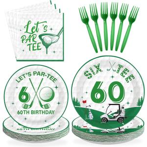 96Pcs Golf 60th Party Decorations for Men Golf 60th Birthday Paper Plates and Napkins Sets Sports Theme Decoration for Golfer Fans Sixty 60 Years Old Party Supplies Serve 24