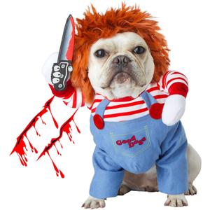 Pet Deadly Doll Chucky Costume, Funny Halloween Cute Dog Clothes Party Cosplay for Small Medium Large Dogs, Cats, Puppy - Scary Spooky Kitty Apparel