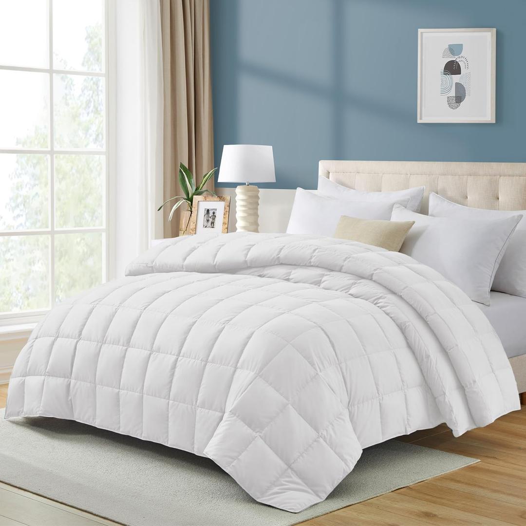 puredownLightweight Down Feather Comforter, Thin Down Fiber Bedding All Season Full/Queen Size Soft Cover Ultra Lightweight Down Fiber Duvet Insert (108" x 88") (White)