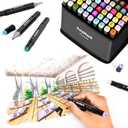 AnyMark Alcohol Markers, 100 Colors Dual Tip Art Coloring Markers Set for Adult Book Drawing Sketching Painting, Chisel & Fine, Black Penholder