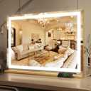 ROLOVE Vanity Mirror with Lights, 32" x 22" Large Lighted Vanity Mirror with Dimmable 3 Modes, LED Makeup Mirror, 10X Magnification, USB Charging Port, Tabletop or Wall-Mounted Square Gold