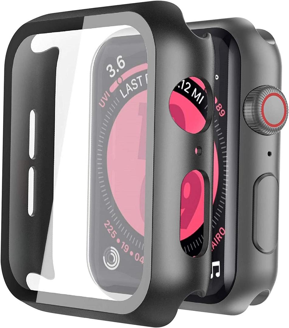 [2 Pack] Roity 44mm Case Built in Tempered Glass Screen Protector Compatible for Apple Watch SE3 SE2 SE Series 6 Series 5 Series 4 44mm, Ultra-Thin Shockproof Hard PC Full Protective Cover for iWatch, Black