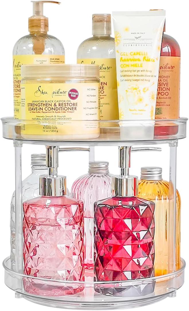 Roninkier Lazy-Susan 2 Tier Clear Turntable - 9.25" Spice Cabinet Organizer - Plastic Makeup Organizer Lazy Susan for Bathroom Countertop