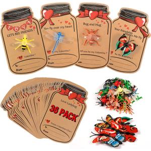 2 x Valentines Day Cards for Kids - 36 Pack Love Bug Valentine Cards with 12 Different Toy Bugs - Kids Valentines Day Cards Greeting Cards for Kids Classroom School Gifts Exchange Valentines Party Favors