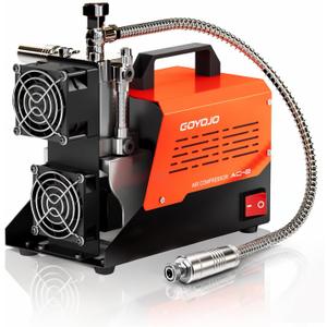 GOYOJO AC-2 PCP Air Compressor, 4500 PSI/30 MPa Portable Oil-Free Air Pump, Up to 45 Min Continuous Runtime, 12V DC & 110V/220V AC Converter, for PCP Airguns & HPA Paintball Tanks