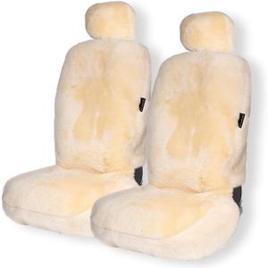 ZONETECH Sheepskin Seat Covers Fuzzy Car Seat Covers Ivory Australian Merino Wool Fluffy Fur Auto Accessories All Season Protection for Your Seats Universal Fits Most Car SUV Airbag Compatible 2-Pack