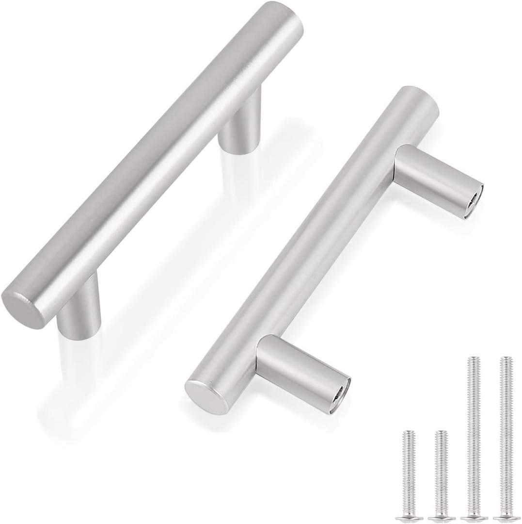 Gobrico 10 Pack Cabinet Handles 2-1/2 Inch Hole Centers, T Bar Brushed Nickel Cabinet Knobs, Stainless Steel Drawer Pulls Dress Knobs