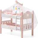ROBOTIME Baby Doll Bunk Beds, Wooden Baby Doll Crib, Stackable Doll Bed Toy, High18 inch Dolls Furniture Fits American Girl 3+ (Pink, 2 Pcs Beds), 21.7 X 11.9 X 18.1 Inches