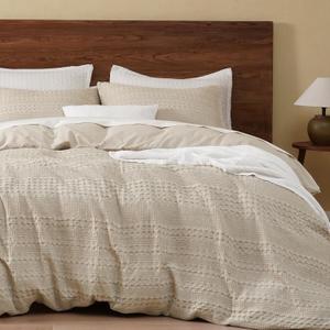 PHF 100% Cotton Waffle Duvet Cover King Size, Soft Breathable Cotton Bedding Duvet Cover Set for All Season, Weave Luxury Textured Design for All Home Decor, 3 Pieces, 104"x90", Oatmeal
