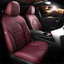 CocheFamilia Custom Fit Highlander Car Seat Covers for Select Toyota Highlander 2020 2021 2022 2023 2024 -Three Rows, Second Row Captain Chair, 7 Seats,Leather (Burgundy)