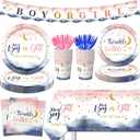Gender Reveal Party Decorations, 142Pcs Twinkle Twinkle Little Star Boy or Girl Gender Reveal Tableware with Plates,Napkins,Cups,Banner,Tablecloth for Boy or Girl Party Supplies