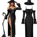 Spooktacular Creations 2 Pcs Witch Costume Women, Halloween Costume 2025 with Witch Dress Hat Accessory for Halloween Cosplay (Small)