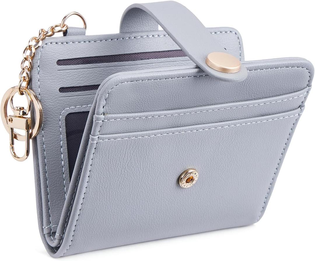 POIUGOYA Slim Wallet for Women,RFID Blocking Bifold Credit Card Holder with Zipper Coin Pocket,ID Window,Keychain (2A-PU Leather-Gray)