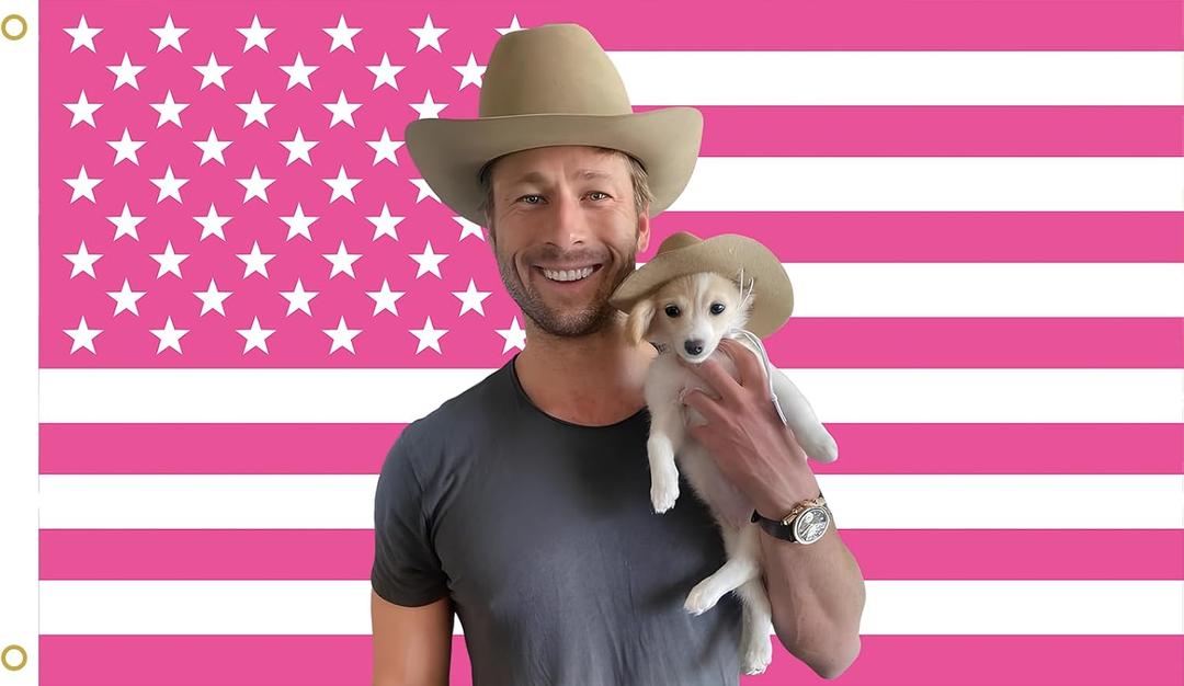 WENWELL Glenn American Flag Tapestry, Pink Powell Cowboy Wall USA Flags, 3x5 Feet, Polyester with Brass Grommets