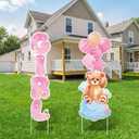 2 Sets Baby Shower Plastic Yard Sign with Stakes Gender Reveal Outdoor Decorations Pink Bear Girl Lawn Sign Newborn Welcome Sign for Girl Gender Reveal Party Supplies