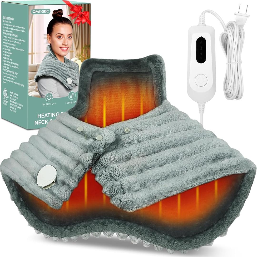 Heating Pad for Neck and Shoulders and Back Pain Relief,25"x18" Electric Neck Shoulder Heating Pad with 9.84ft Power Cord, 4 Heat Settings & 2H Auto Shut Off,Gifts for Women Men Christmas,Grey (Large)