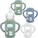 3 Pack Silicone Sleeves for Dr. Brown's Glass Baby Bottles - Drop Protection Baby Bottle Sleeves,Compatible with Dr. Brown's Newborn Glass Bottles,with Silicone Handles,4 oz (White+Dark Blue+Dark Green)