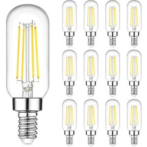E12 LED Light Bulbs 40 Watt Equivalent, 4W Candelabra Dimmable Edison Bulbs, 5000K T6 Bulbs for Chandelier Ceiling Fan Light 400LM, Vintage T25 Tubular Small Filament Bulbs, 12 Packs