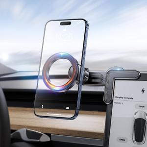 Tesla Phone Mount, [Strong Magnets & Super Stable ] Tesla Phone Holder Model 3/Y Accessories for Tesla Screen, for Magsafe Car Mount Can Be Adjusted 360 fits iPhone 15 14 13 12 Pro Max (TeslaMOUNT 2)