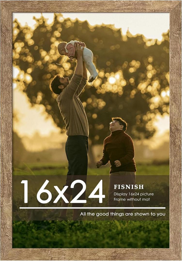 16x24 Picture Frame, Natural Woodgrain Brown 16 x 24 Poster Frame for Horizontal or Vertical Wall Mounting, 1 Pack