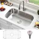 31 Inch Undermount Kitchen Sink Stainless Steel-Bokaiya 31x18 Stainless Steel Kitchen Sink Single Bowl 16 Gauge Large Corner Under Mount Sinks with Dish Grid (Brushed Nickel)