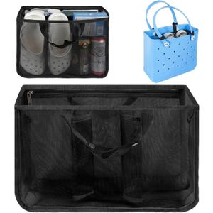 Beach Bag Organizer for Bogg Bag, Tote Bag Organizer Insert, Lightweight Mesh Divider with Zipper Pocket & 7 Compartments, Accessories Insert for XL Bogg Tote (Black, Medium)