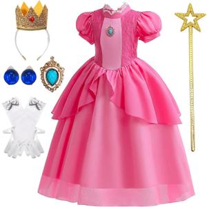 BanKids Princess Costume for Girls Dress up Outfit with Crown Gloves Earring Stars Wand 4-5 Years(P03, 110CM)