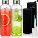 2 Pack Glass Water Bottles With Time Marker, 18 OZ Motivational Water Bottle with Non-slip Sleeve, Beverage Bottles with Hydrating Reminder, Reusable Drinking Bottle for Hot and Cold Drinks