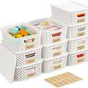 10 Pack Small Plastic Storage Bins with Lids, Stackable Plastic Storage Baskets for Organizing with Handles, Organizer Bins with Labels for Room, Craft, Containers for Pantry Organizers and Storage