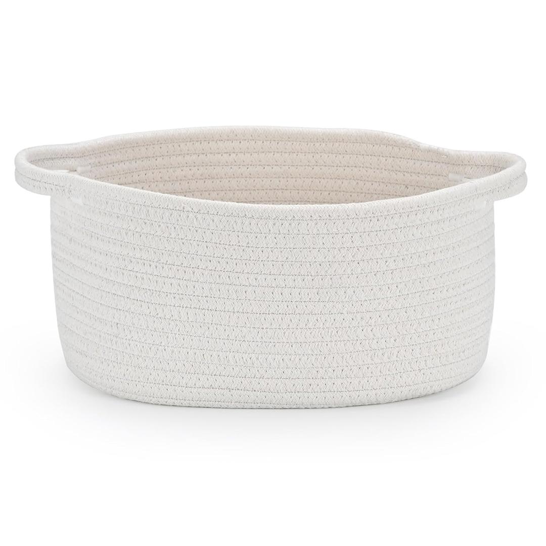 Happyiren Medium Woven Cotton Rope Basket with Handle Empty Decorative Gift Basket for Baby Shower, Graduation, Mother's Day, Nursery Storage 13" Dia x 8" W x 6" H