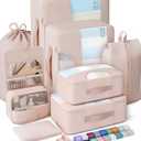 2 x Veken 8 Set Packing Cubes, Cruise Ship Travel Essentials Accessories for Beach Vacation, Personalized Gifts for Women Mom Her, Suitcase Organizer Bags for Luggage with Hanging Toiletry Bag (Dutch Cream)