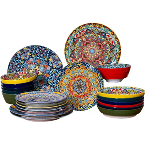 Baxluxe Dinner Plates and Bowls Set of 6, 24 Pieces Dinnerware Sets Microwave and Dishwasher Safe, Scratch Resistant Bohemian Tableware Set, Dinner Set for Salad, Pasta, Dessert,Steak, Appetizers