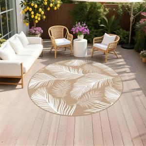 Pauwer Waterproof Outdoor Rug 6ft, Plastic Straw Patio Rug, Leaf Brown