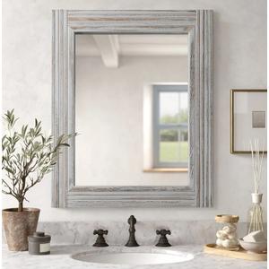 Hand-Made Wooden Spliced Wall Mirror for Bathroom, Rustic Farmhouse Vanity Mirror, Décor Wall Art, Solid Wood Frame, Vertical or Horizontal Hanging 20×30inch