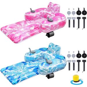 2 Pack Motorized Pool Floats for Adults, Electric Inflatable Pool Lounger with Dual Thrusters, Cup Holders and Foot Pump for Summer Water Lake Party, Raft Holds up to 220lb(Blue Pink), Standard