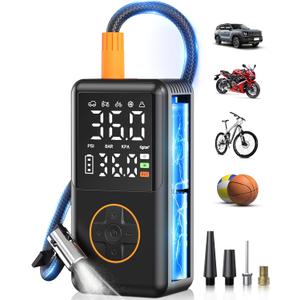Tire Inflator Portable Air Compressor with Upgrade Dual Screen, 150 PSI Cordless Air Pump for Car, Bicycle, Motorcycle Tires & Balls, Electric Bike Tire Pump with Pressure Gauge, LED Light