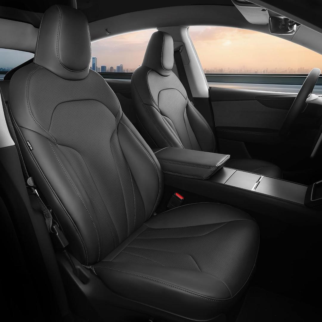 Custom for Tesla Model Y Juniper Seat Covers 2025-2026 Black | upgraded 1:1 custom Fit, premium faux leather, 5 seaters, waterproof & breathable, airbag compatible