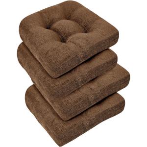 downluxe Chair Cushions for Dining Chairs 4 Pack, Tufted Indoor Chair Pads with Non-Slip Bottom, U-Shaped Kitchen Chair Cushions, 17"x17"x4", Brown