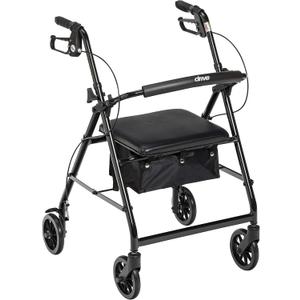 Drive Medical Aluminum Rollator Walker - Fold Up & Removable Back Support - Padded Seat - 6 Inch Wheels - Lightweight Portable Design - Indoor Outdoor Mobility Aid - Black