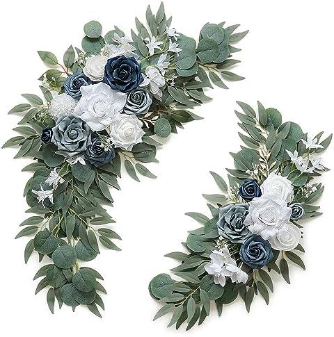 Olalaka Dusty Blue Flower for Wedding Welcome Signs Decorations, Artificial Wedding Arch Flowers for Wedding Ceremony (Set of 2)