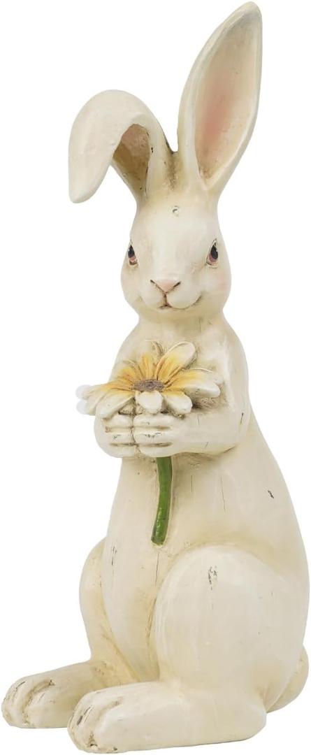 Newman House Studio Easter-Decorations - Spring Bunny Decor - Table Centerpiece - Spring Figurines - Indoor Bunny Statues with Flower Farmhouse Office Room Decor for Table Decor 5 * 4.25 * 11.75 inch