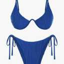 ZAFUL Women's Bikini Sets Ribbed Two Piece Swimsuits Underwire Adjustable Back Clasp Bathing Suit Side Tie Thong Swimwear, M