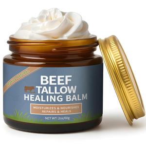 Lala Organics Beef Tallow Healing Balm for the Face, Organic Grass Fed Beef Tallow Cream, Whipped Beef Tallow for Skin, Natural Grassfed Beef Tallow Balm Moisturizer with Manuka Honey