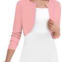 Women's Long Sleeve Shrugs Lightweight Open Front Cropped Cardigan for Women, 13Y(Pink)